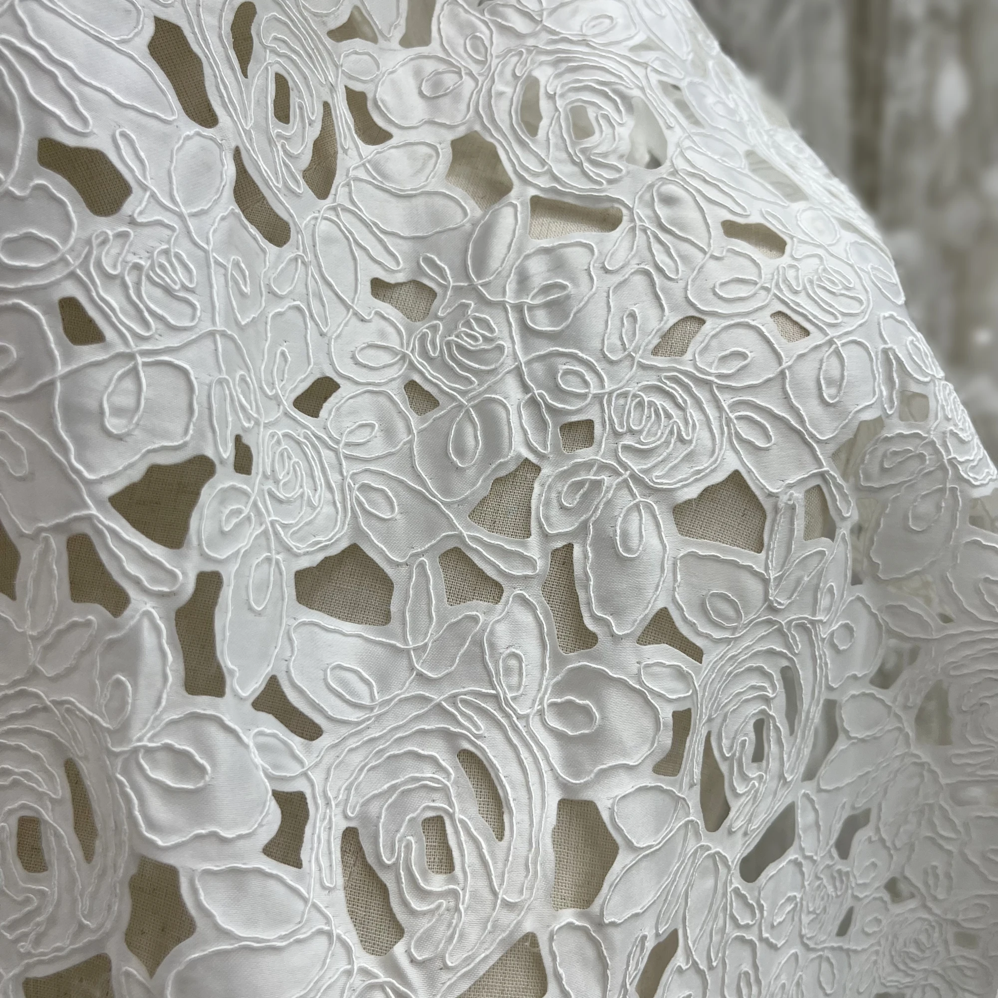 Simple Cut-Out Design  Satin Lace Embroidery  Wedding Dress Design Fabric, Designer Clothing Fabric