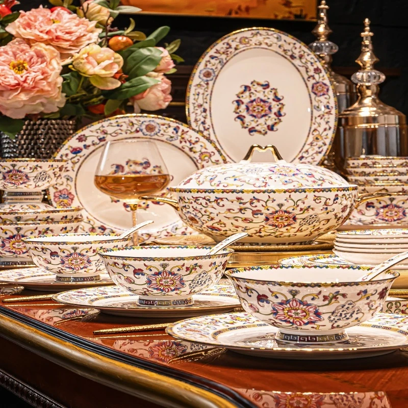 

Tableware set, high-end bowl set, light luxury dishes, household housewarming gifts Chinese style