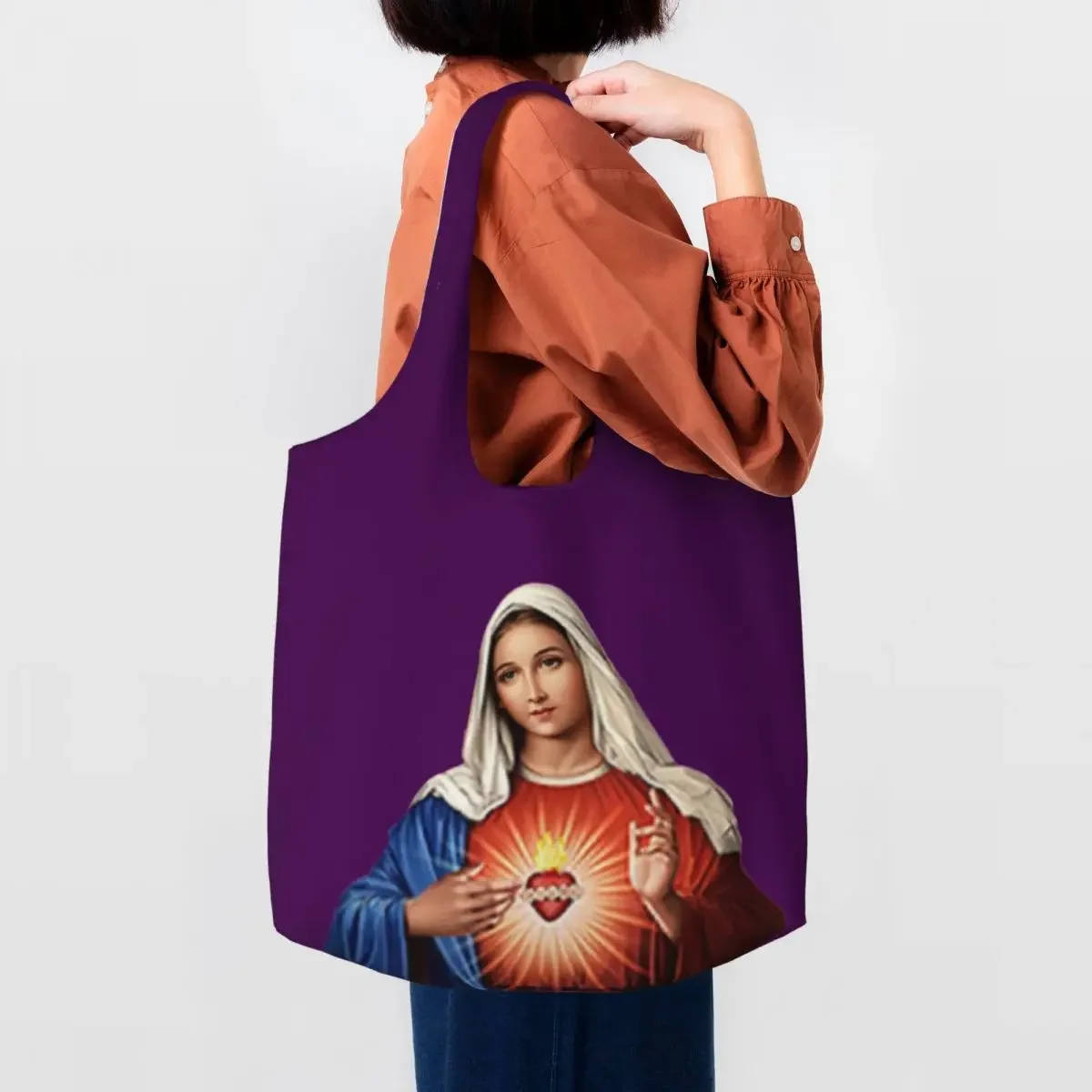 

Mary Our Lady Of Perpetual Help Mother Of God Shopping Canvas Bag Women Reusable Large Capacity GroceriesTote Shopper Bags