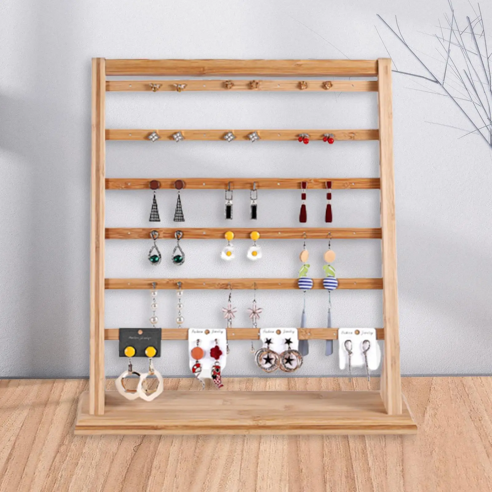 Wooden Earrings Display Rack, Detachable Height Adjustable 60 Holes Organiser Storage Stand, Bracket for Ear Stud