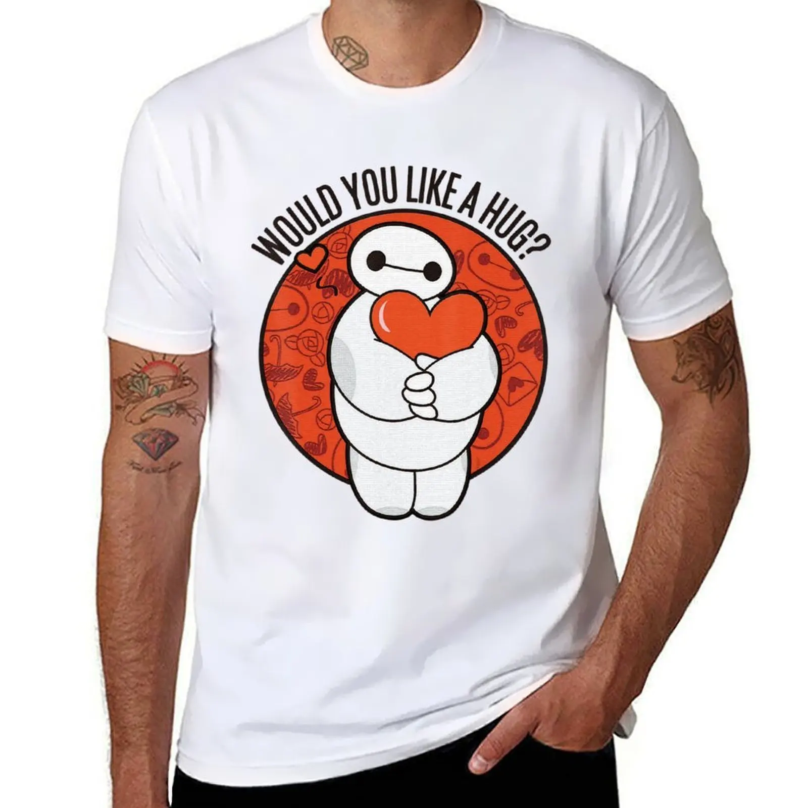 

Big Man Cute Robot Hug Valentine's Graphic T-Shirt black cotton t-shirt plain for man package funny t shirts dark humor T-Shirt