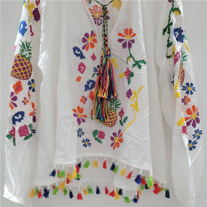 

Heavy Embroidery Design Loose Long Sve Striped irt Coat Ethnic Sle Tassel Fem Faion Premium Clothing