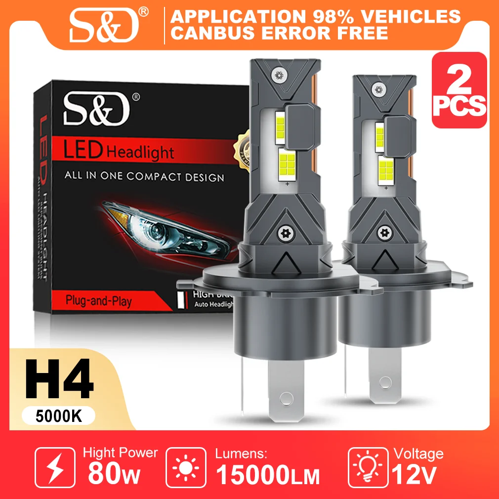 S & d h4 led farol luz de nevoeiro h7 h3 lâmpadas do farol do carro para carro h4 led canbus com luzes tubo cobre 5000k farol automático 12v