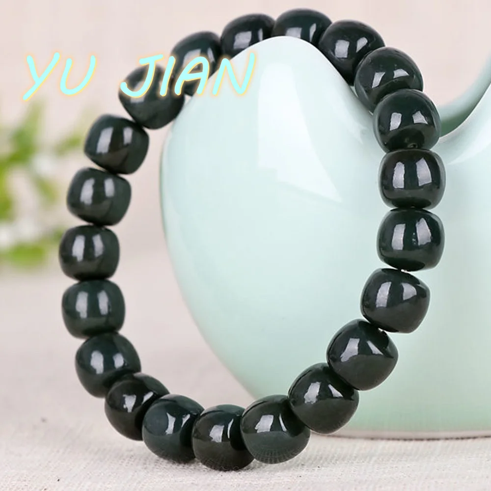 

High Quality A Grade Natural Hetian Jade Round Beads Bangle Bead-String Bracelet Delicate Elegant Noble Handring Fine Jewelry