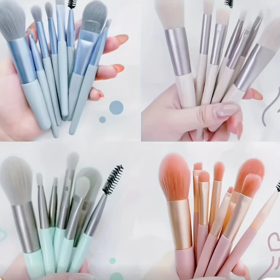 ชุดแปรงแต่งหน้าขนนุ่ม 8 ชิ้น - แบบพกพาเครื่องมือที่เหมาะกับผู้เริ่มต้นสําหรับอายแชโดว์/บลัชออน/ริมฝีปาก/ขนตา - จัดการชุดของขวัญการเดินทาง