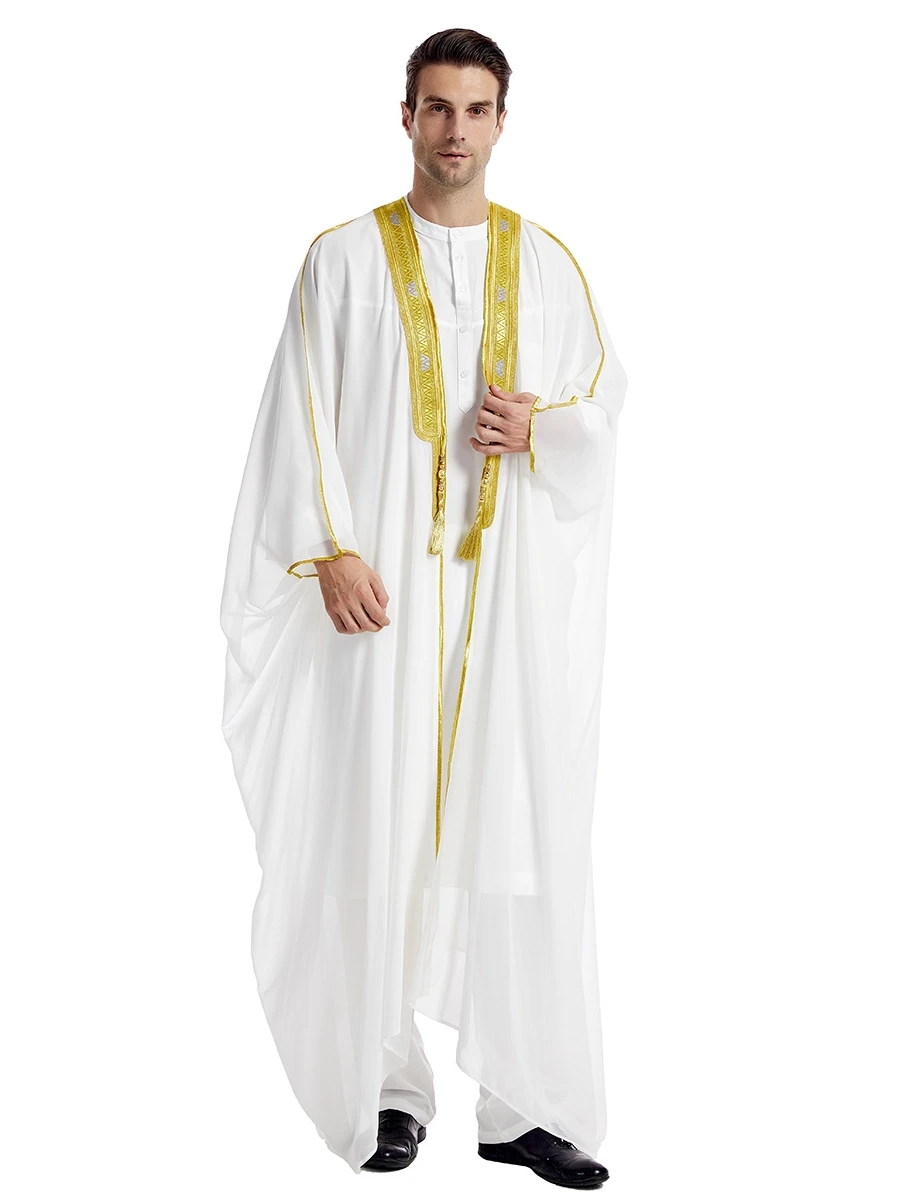 Summer Men\'s Long Sleeve Loose Large Size Golden Outerwear Gown Thin Dubai Robe Middle East Clothing