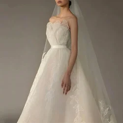 Modern Style Strapless Lace Flowers Wedding Dress For Woman A-line Floor-length Bridal Gown Custom Made Vestidos De Novias