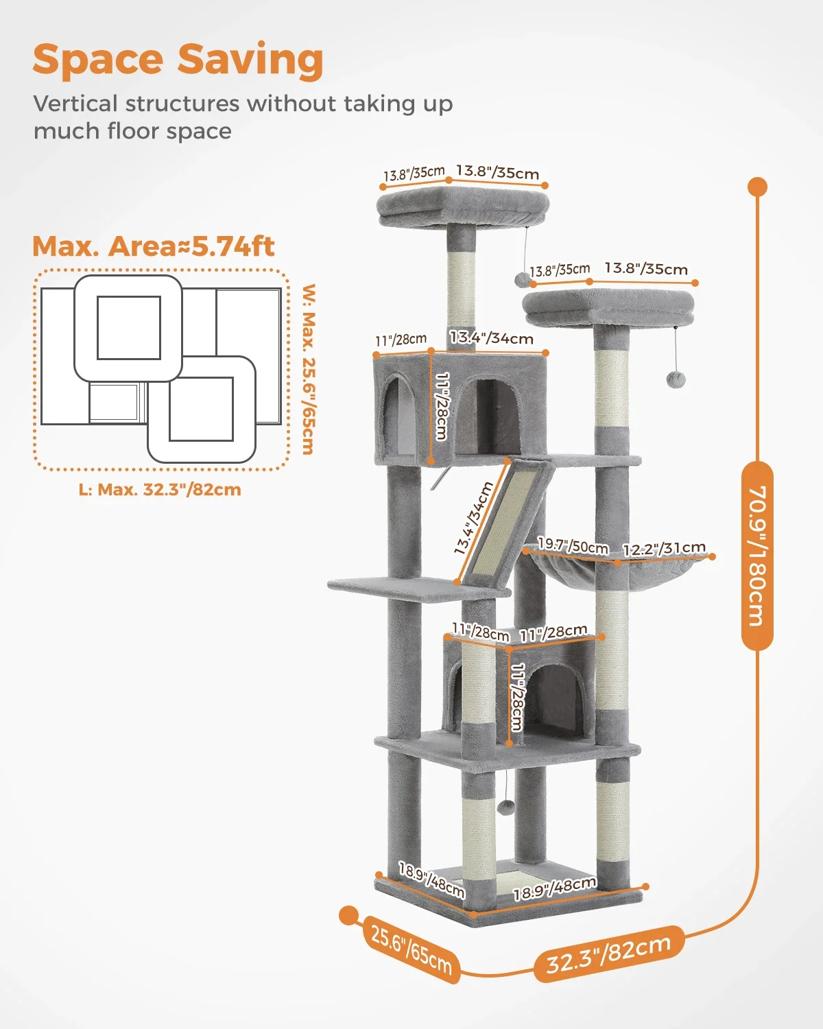 Large Cat Tree for Indoor Tall Tower for Cat Multi-Level Plush with Natural Sisal Scratching Post Condos Perches Hammock