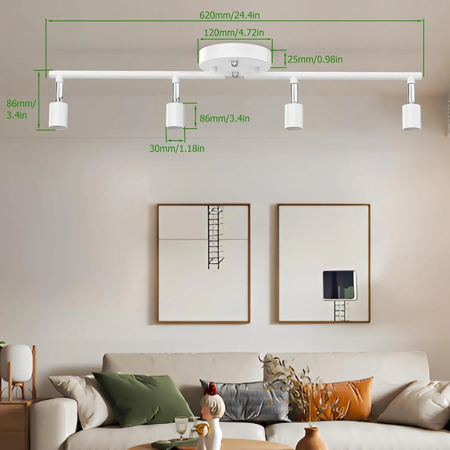 طقم إضاءة المسار، إضاءة سقف بيضاء حديثة مع رؤوس إضاءة قابلة للدوران بمرونة للغرفة/الممر/المطبخ