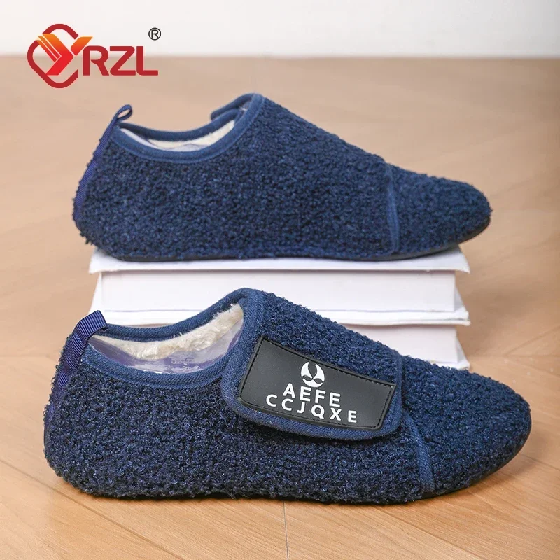 

YRZL Winter Cotton Shoes Men Warm Slip on Lightweight Slippers Men Plush Bedroom Home Cotton Loafers Men Winter Warm Shoes