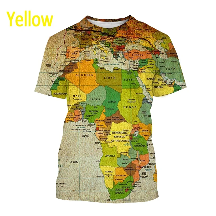 World Map 3D Printing Men\'s Short Sleeve T-Shirt World Map Plate Outline Design Men\'s and Women\'s Personality Short Sleeve Tops