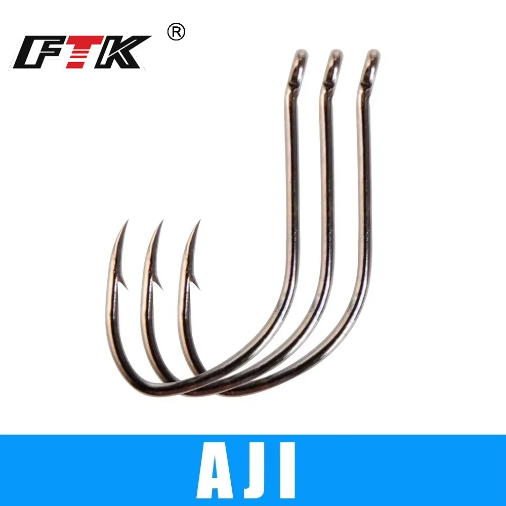 FTK7-10PCS AJI Juego de anzuelos de pesca de acero rico en carbono, anzuelo de carpa individual anillado para bagre 2-14 #   Anzuelo de carpa con púas y ojo