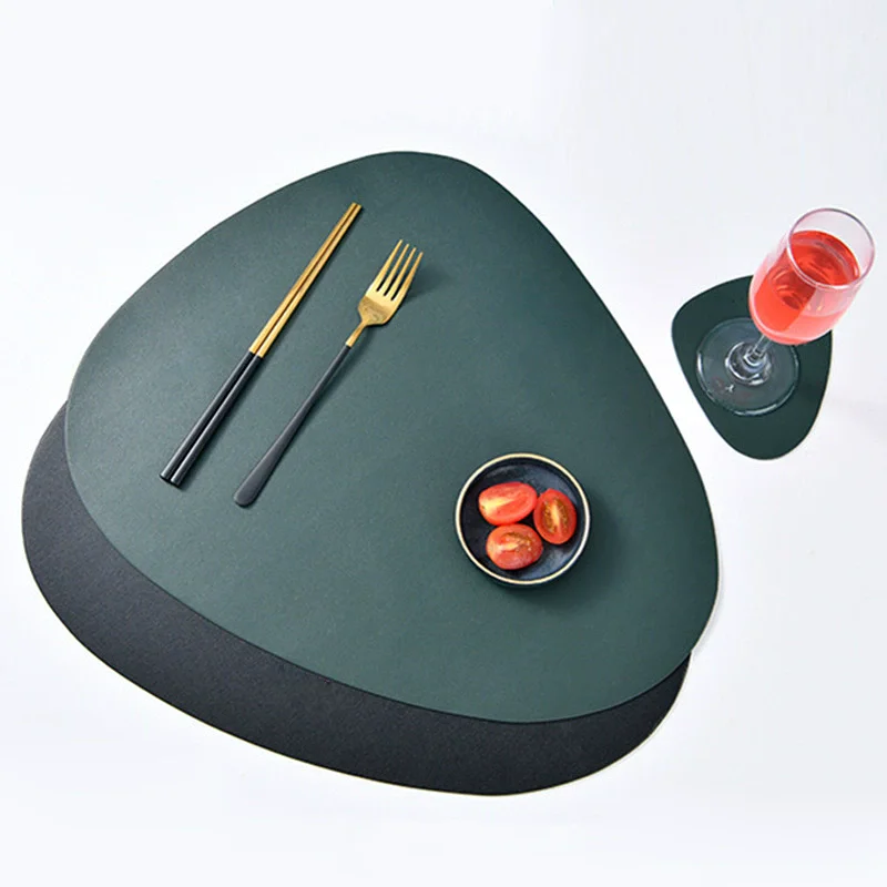 

Placemat Leather Droplet Shaped Waterproof Thermal Insulation Non-slip Dining Table Mat Cup Mat Set Coffee Mat Supplies 2pcs/Set