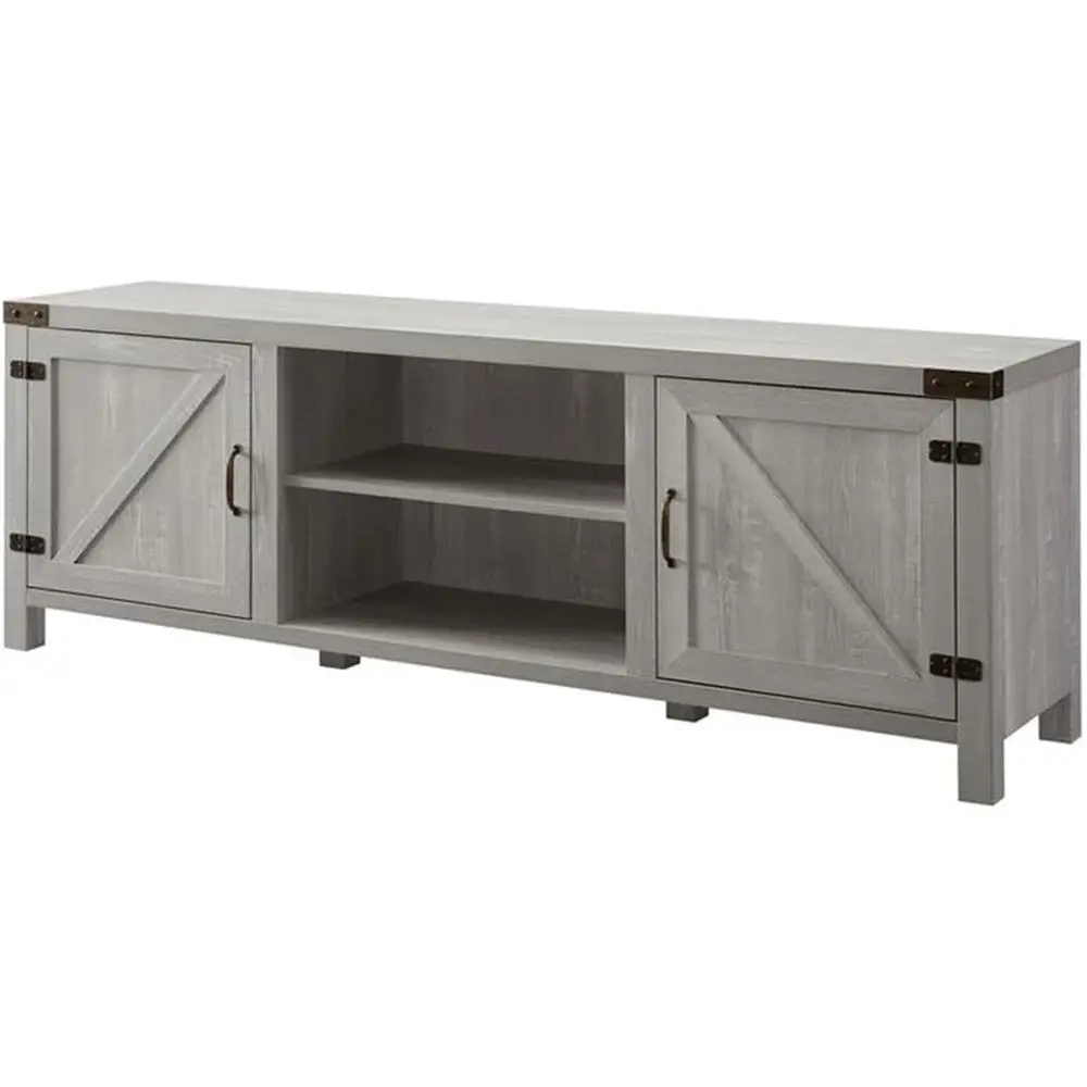 

Тумба под телевизор Rustic 70 Barn Door с отделкой под камень серого цвета и местом для хранения вещей