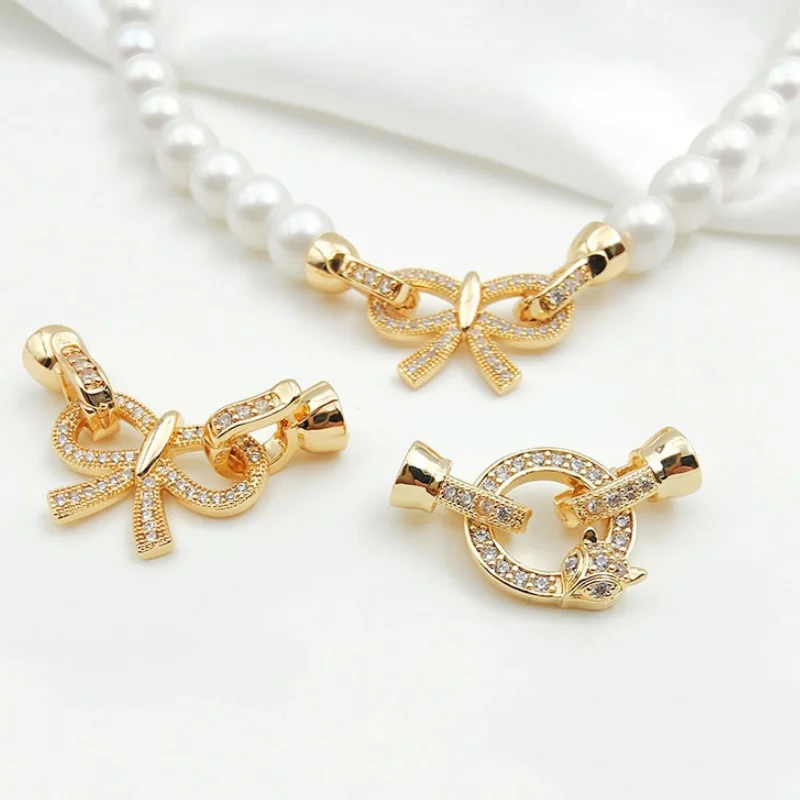 

1 Piece Copper Inlaid Zirconium Fox Bow Pearl Necklace Bracelet Connecting Buckle DIY Handmade Jewelry Accessories Wholesale