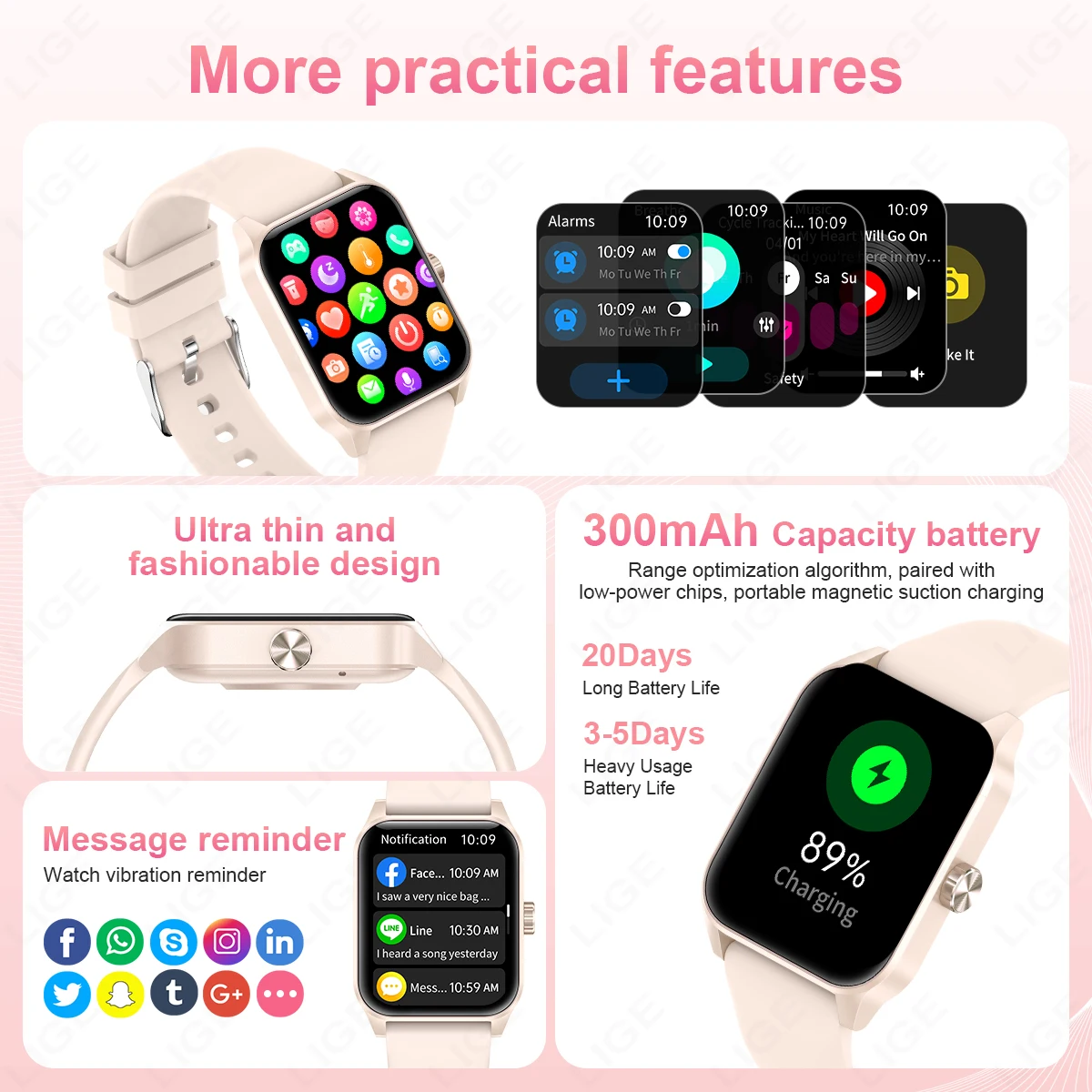 LIGE Neue Smartwatch Frauen Bluetooth Anruf AI Stimme Assistent 1,85 "HD Display Uhr Für Andrio IOS Gesundheit Sport Smart uhr Frauen