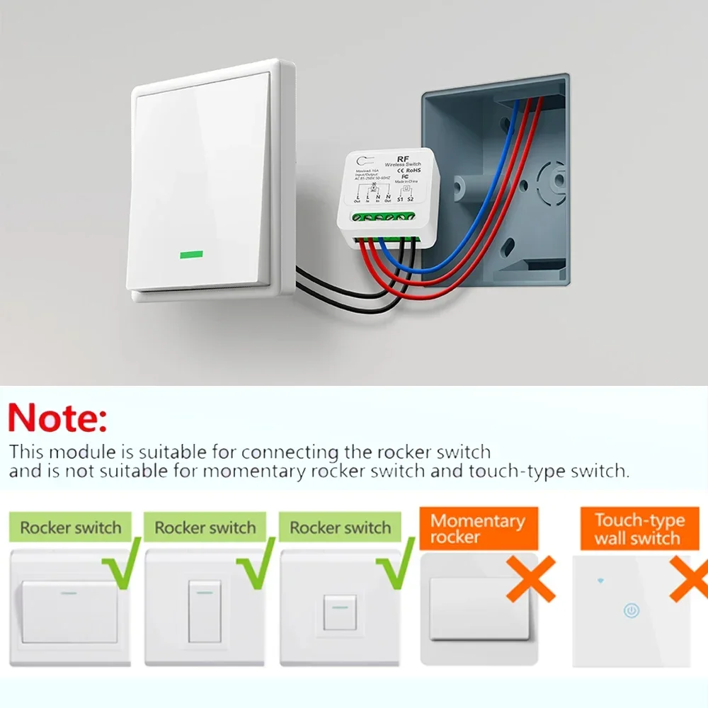 Remote Control 433Mhz Wireless Light Switch  AC110V 220V 230V 240V 16A 3000W Mini Relay Receiver Timing Control for Lamp Led Fan