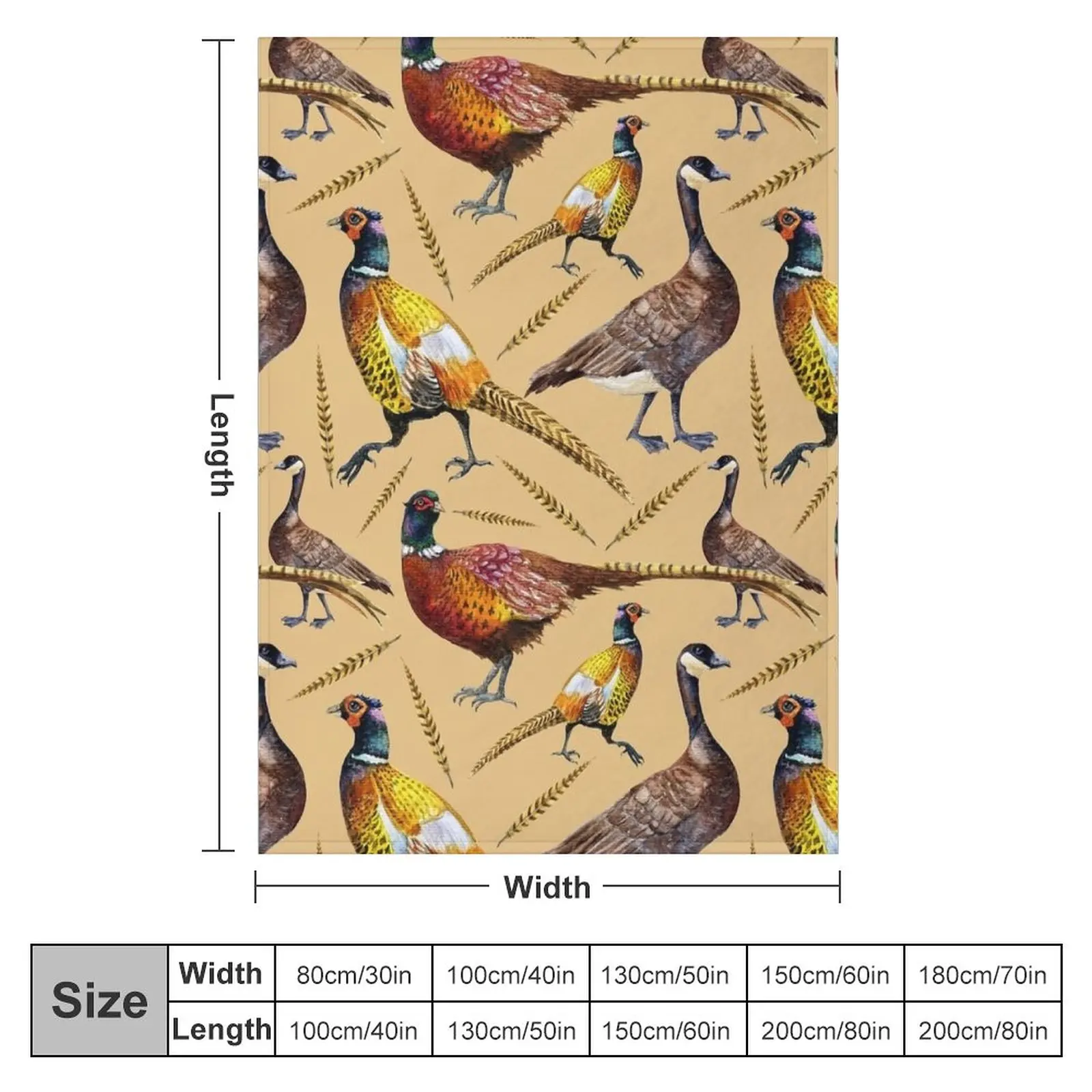 Vintage brown orange colorful pheasant birds pattern Throw Blanket Multi-Purpose Soft Plaid