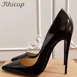 Tikicup Solid Patent Black Women Formal High Heels Elegant Ladies Pointed Toe Stiletto Pumps Chic Designer OL Dress Shoes
