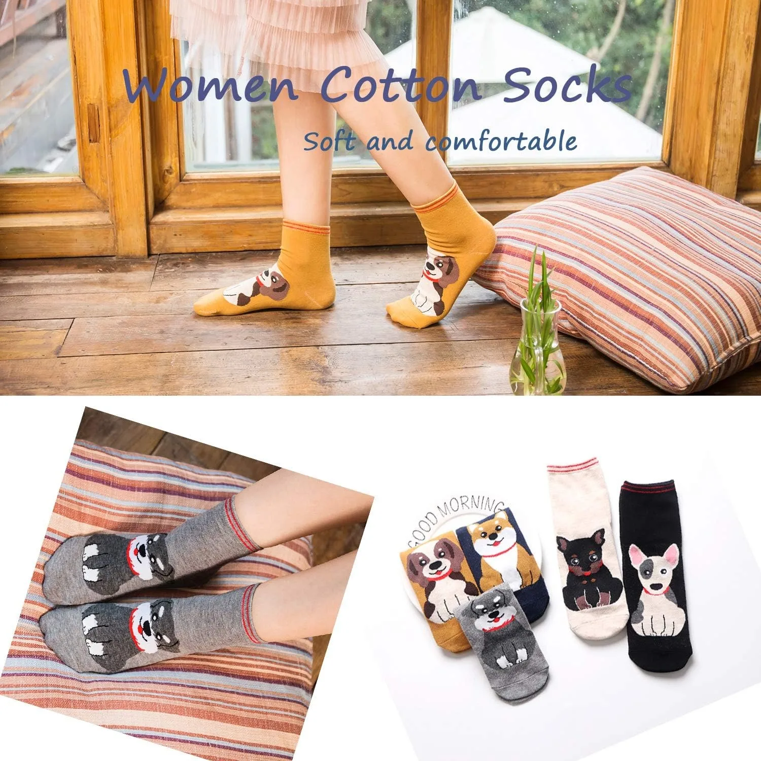 5Pairs New Fashion Colorful Funny Happy Casual Women Socks Dress Harajuku Cute Animal Cartoon Men's Socks