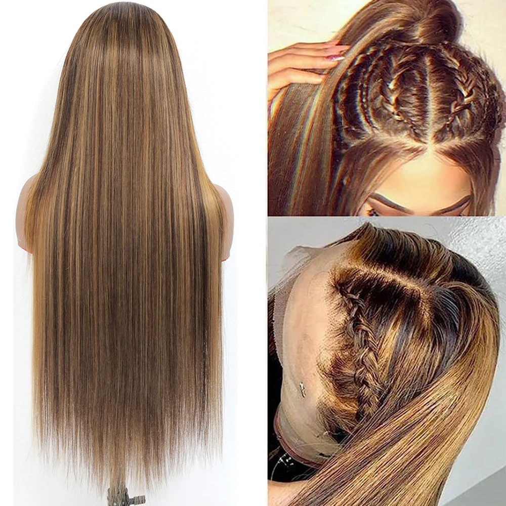 P4/27 تسليط الضوء على أومبير شعر طبيعي مفرود باروكة 13x4 الدانتيل الشفاف الجبهة الباروكات 180% الكثافة عذراء الشعر مستقيم الباروكات للنساء