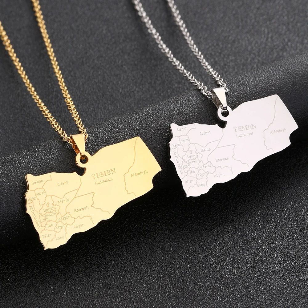 New Yemen Map With City Pendant Necklace Stainless Steel For Women Men Gold Silver Color Charm Fashion Yemeni Maps Jewelry Gifts