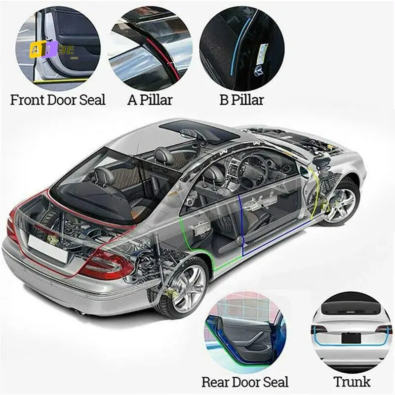 

A03E-6Pcs Rubber Auto Door Seal Strips Kit Whole Car Sealing Trim Tape Noise Reduction For Tesla Model S