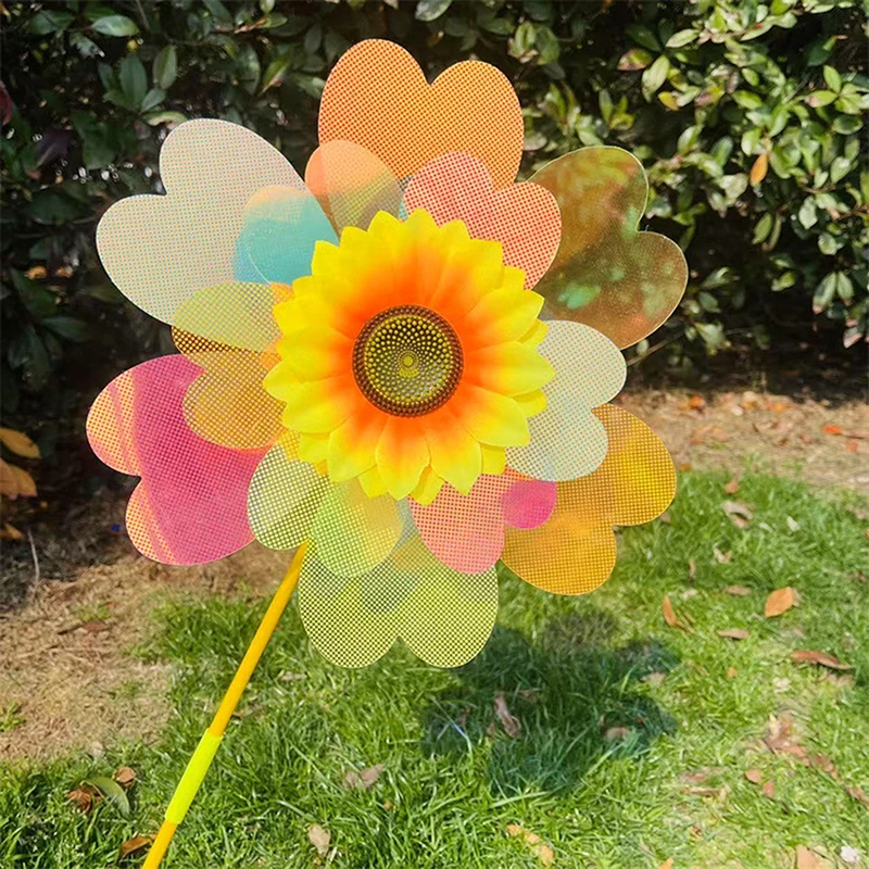 1 قطعة حصة الدائمة زهرة الحديقة دولاب الهواء طبقة مزدوجة اللون فيلم عباد الشمس طاحونة الدورية عباد الشمس الرياح سبينر #2