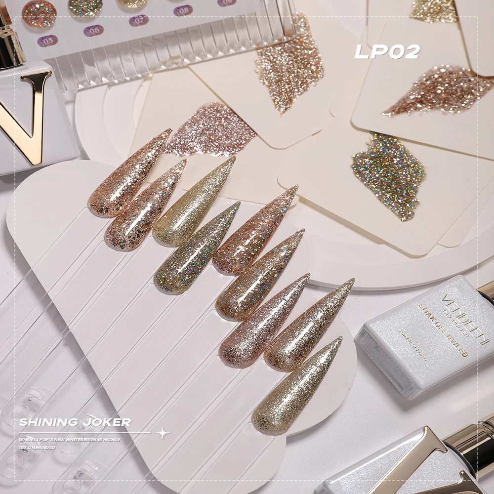 

Vendeeni 9 Colors/set Gold Glitter Sequins Gel Nail Polish UV Reflective Rose Fragments Manicure Nail Varnish With Color Card