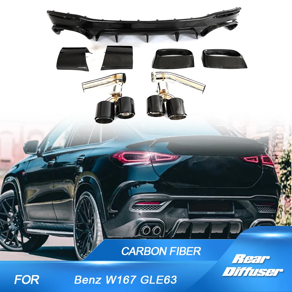 

Rear Body Kits For Mercedes Benz GLE Class W167 C167 GLE63 AMG Carbon Fiber Rear Bumper Diffuser Lip With Exhaust Tips Tailpipe