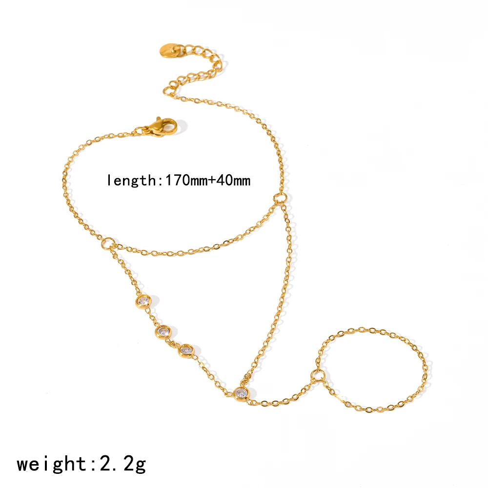 Modisches Design Wasserdichtes 18k Vergoldetes Edelstahl-Zirkon-Fingerarmband Stilvolle Handrücken-Kette Schmuck – Detail 6