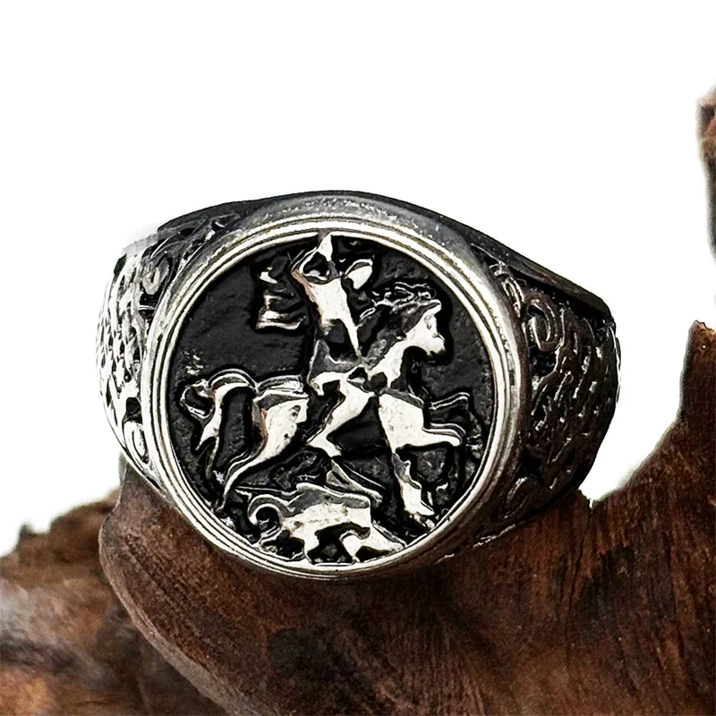 

Vintage Saint Michael Ring Punk Shinny Archangel Amulet Stainless Steel Silver Color Finger Rings Jewelry Boyfriend Gift