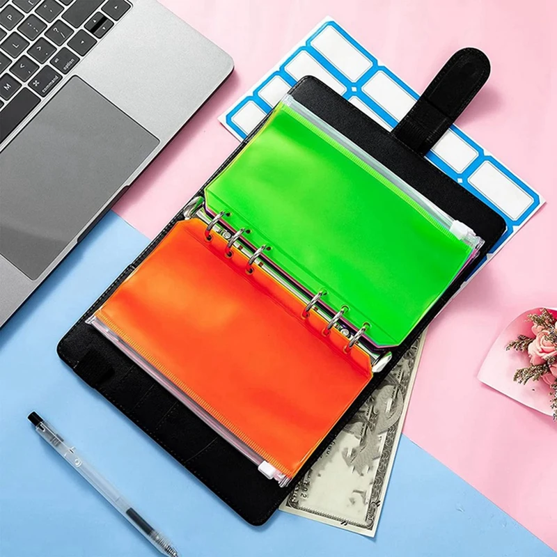 A6 กระเป๋าซิปหลวมหนังสือ Macaron โน้ตบุ๊ค PU หนัง Creative Bookkeeping เงินสด Budget Book