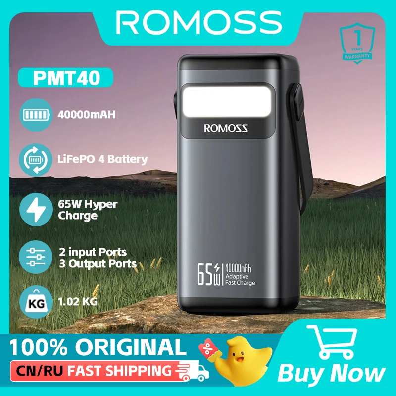 ROMOSS 40000mAh Powerful Power Bank 65W Dual Way Fast Charging  External Battery For HUAWEI XIAOMI Outdoor Camping Hiking