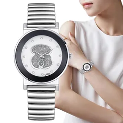 Reloj de cuarzo para mujer, cronógrafo de lujo con diseño Simple de oso blanco y negro, de marca, a la moda, elástico, creativo