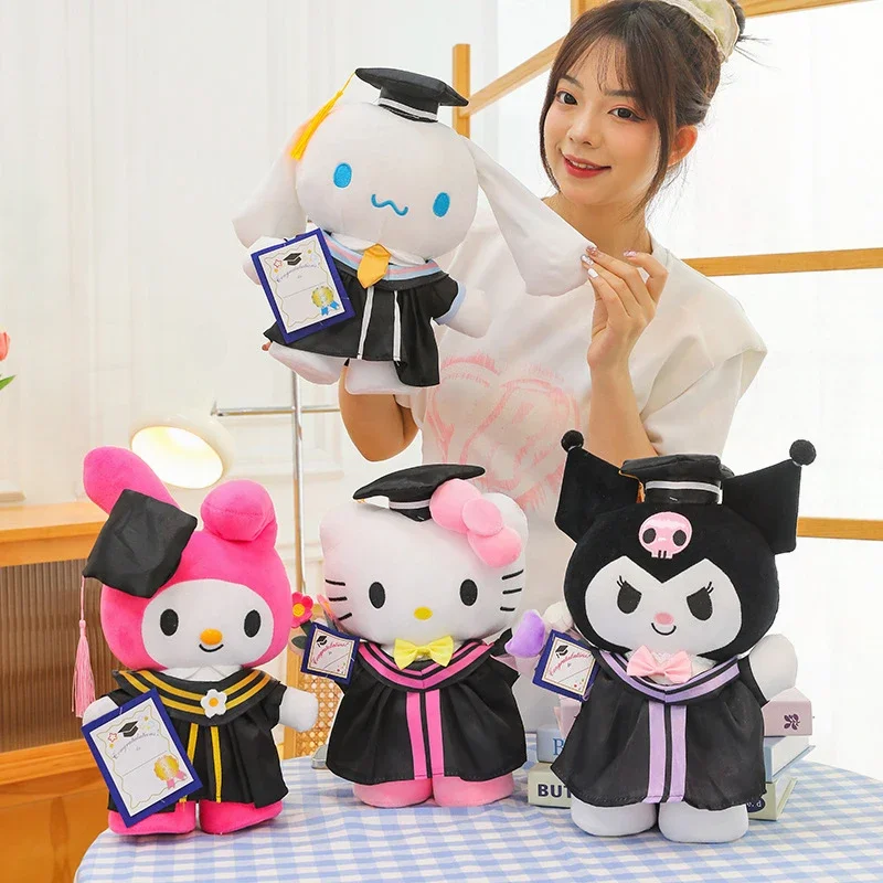 

Kawaii Plush Toy Sanrio HelloKitty Kuromi My Melody Cinnamoroll Graduate Cap Doll Stuffed Animal Kids Birthday Gift