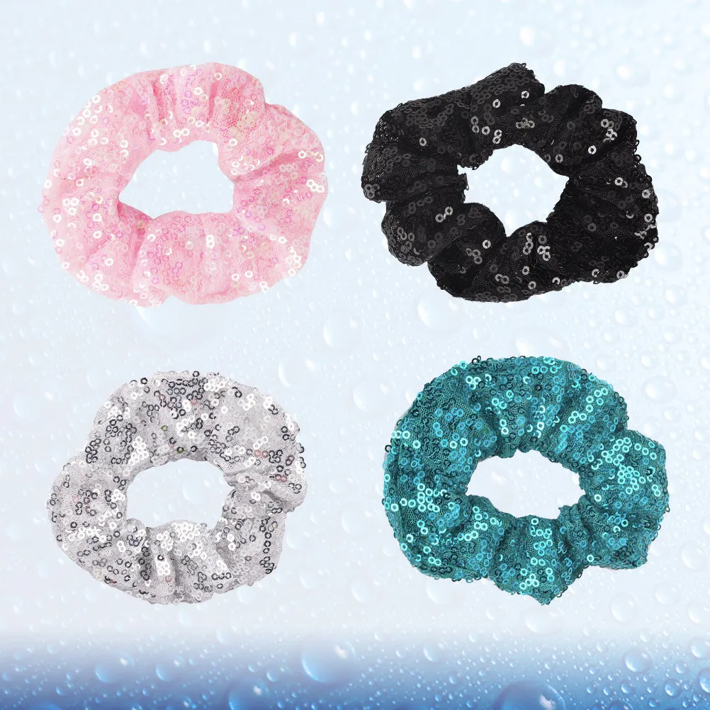 

4Pcs Fashion Sequin Hair Ties Eye-Catching Hair Ring Minimalist Design Ponytail Holder for Women Casual Wear