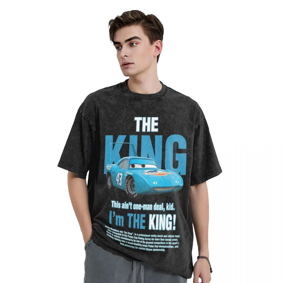 Washed T Shirts Cars The King Hip Hop Vintage T-Shirt Harajuku Lightning Mcqueen Streetwear Printed Tops Tees for Men Women