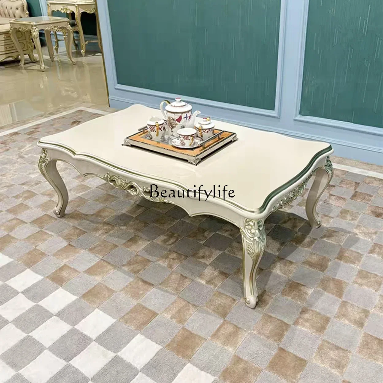 

yj7 American light luxury solid wood coffee table, European living room tea table small apartment