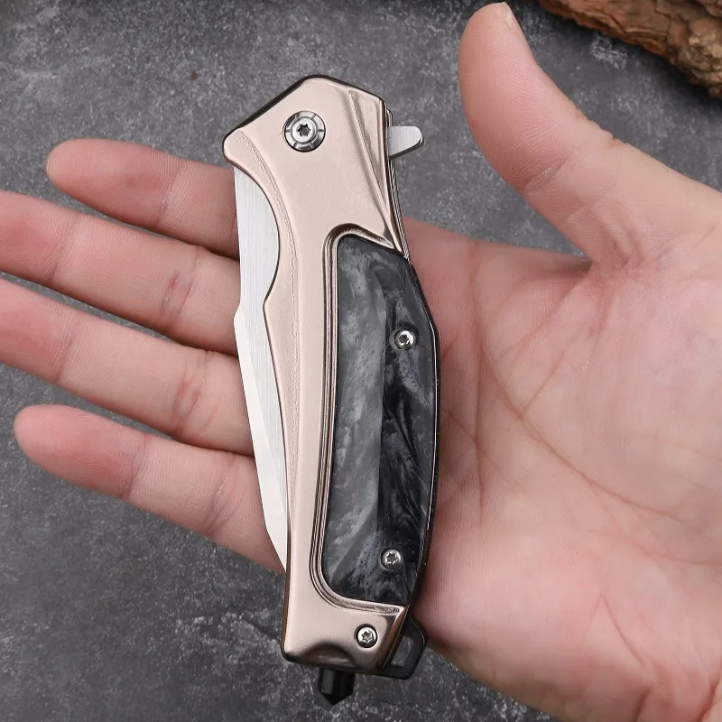 Stainless Steel Outdoor Folding Knife, Car Mounted Escape Knife, Camping Knife, Steel Clad Resin Handle