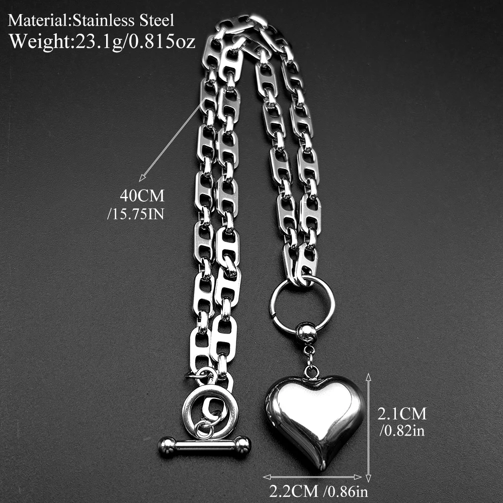 Romantische Liebe Herz Retro Anhänger Halskette Für Frauen Männer Edelstahl Silber Farbe Hiphop Punk Männliche Kette Schmuck Geschenke – Detail 3