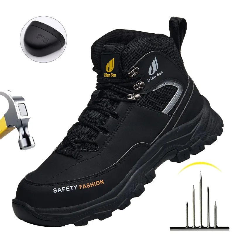 Safety Shoes Men for Work Construction Site Anti-smash Anti-Puncture Protection Work Boots Best Durable Rotary Button Sneakers
