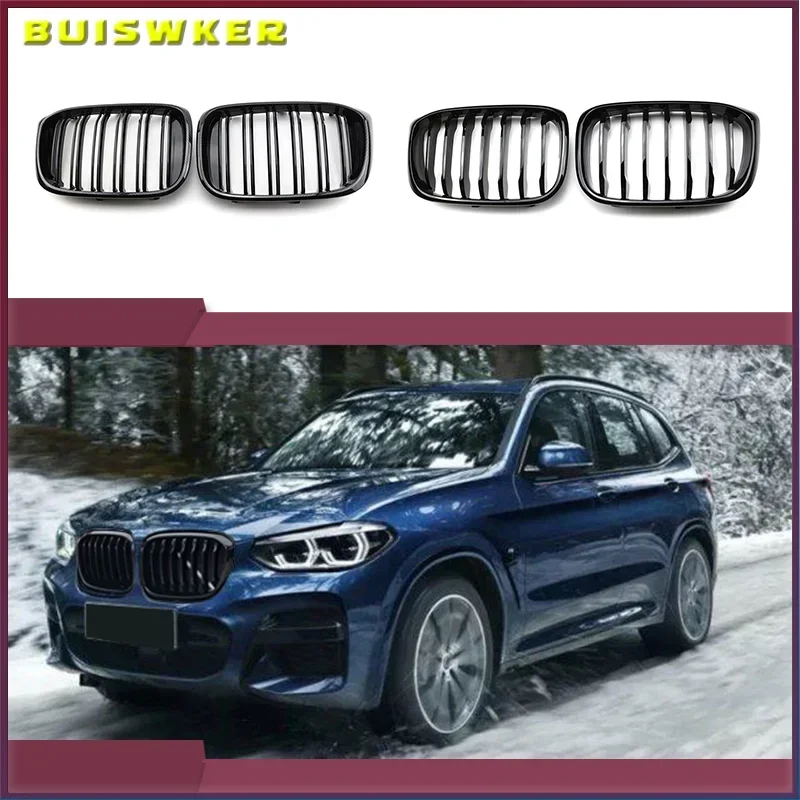 

2Pcs Car Front Hood Kidney Grille Grill Mesh Glossy Black Racing Grills For-BMW X3 G01 X4 G02 2018 2019 2020