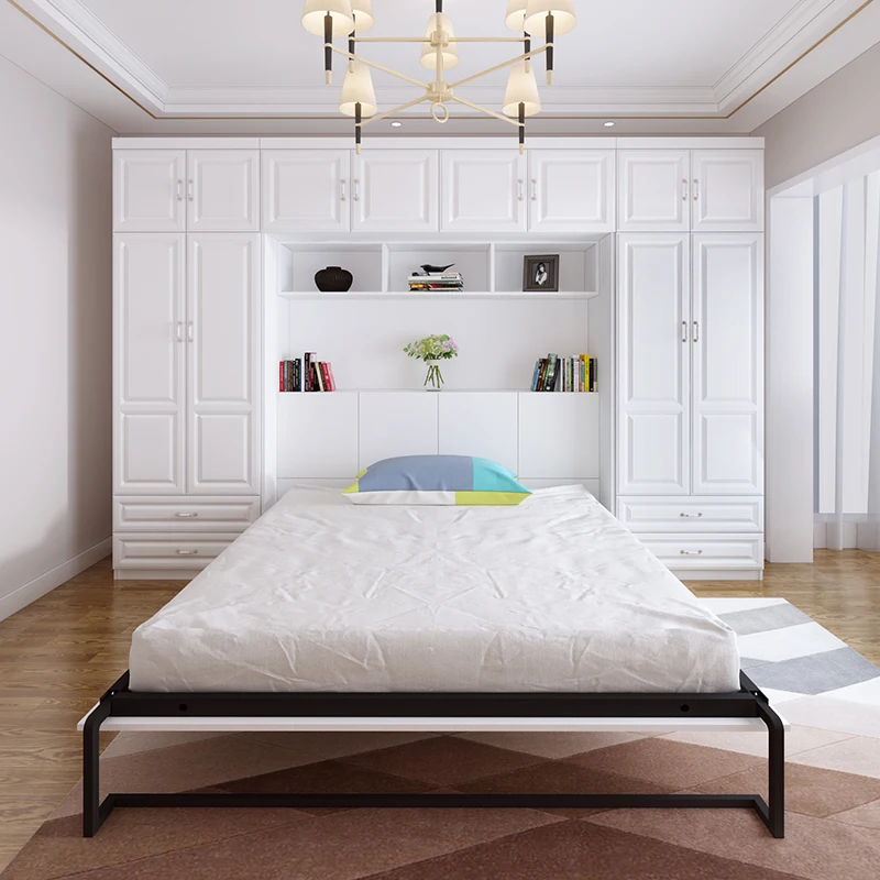 Small Apartments Multi-Functional Wall Bed Cabinet Solid Panel Folding Study Hidden Bed Wardrobe Home Use Murphy Beds