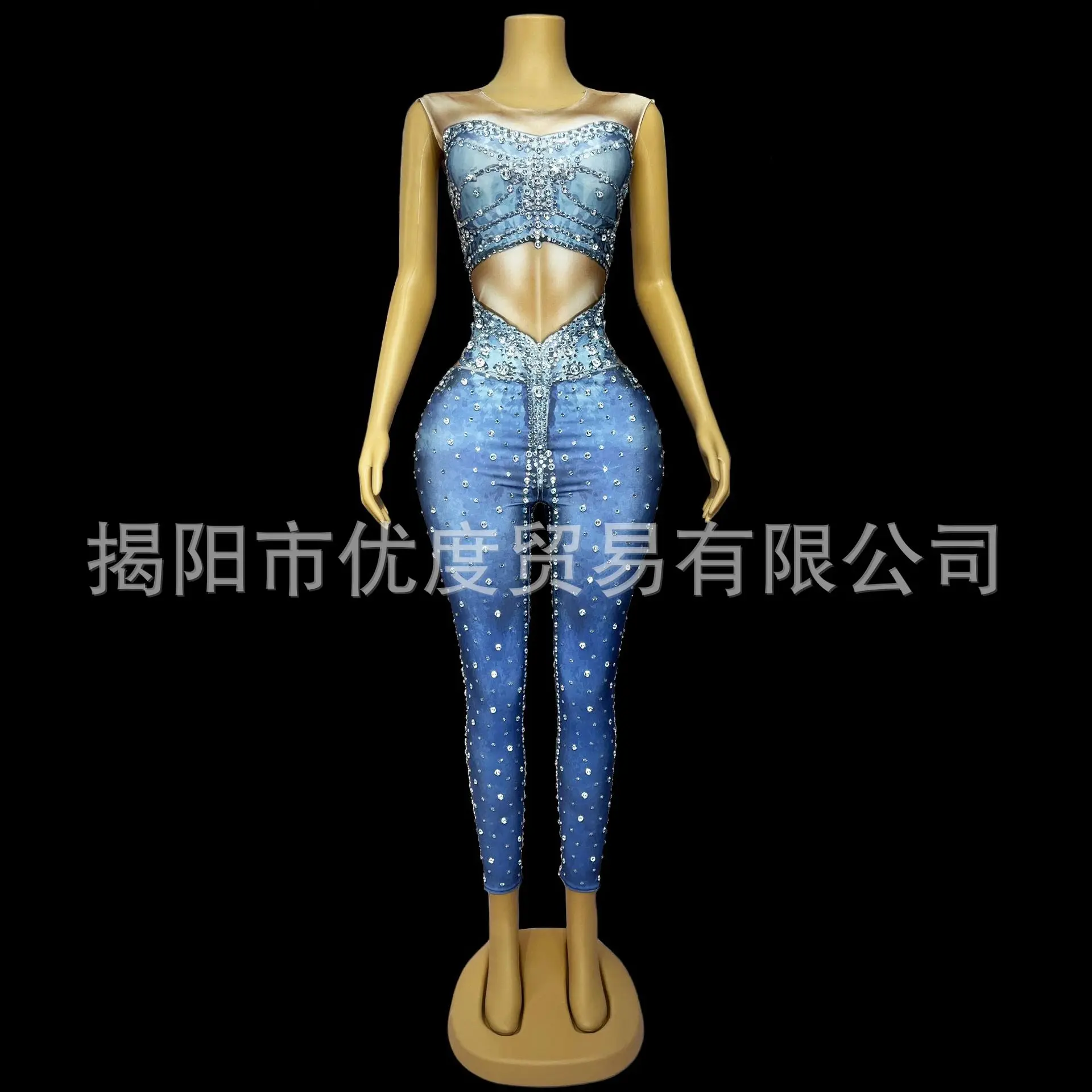 فستان مثير من قماش الدنيم مصنوع يدويًا من حجر الراين لحفلات أعياد الميلاد وحفلات الكوكتيل الليلية بذلة جينز فساتين أعياد الميلاد الفاخرة للحفلات الراقصة #3