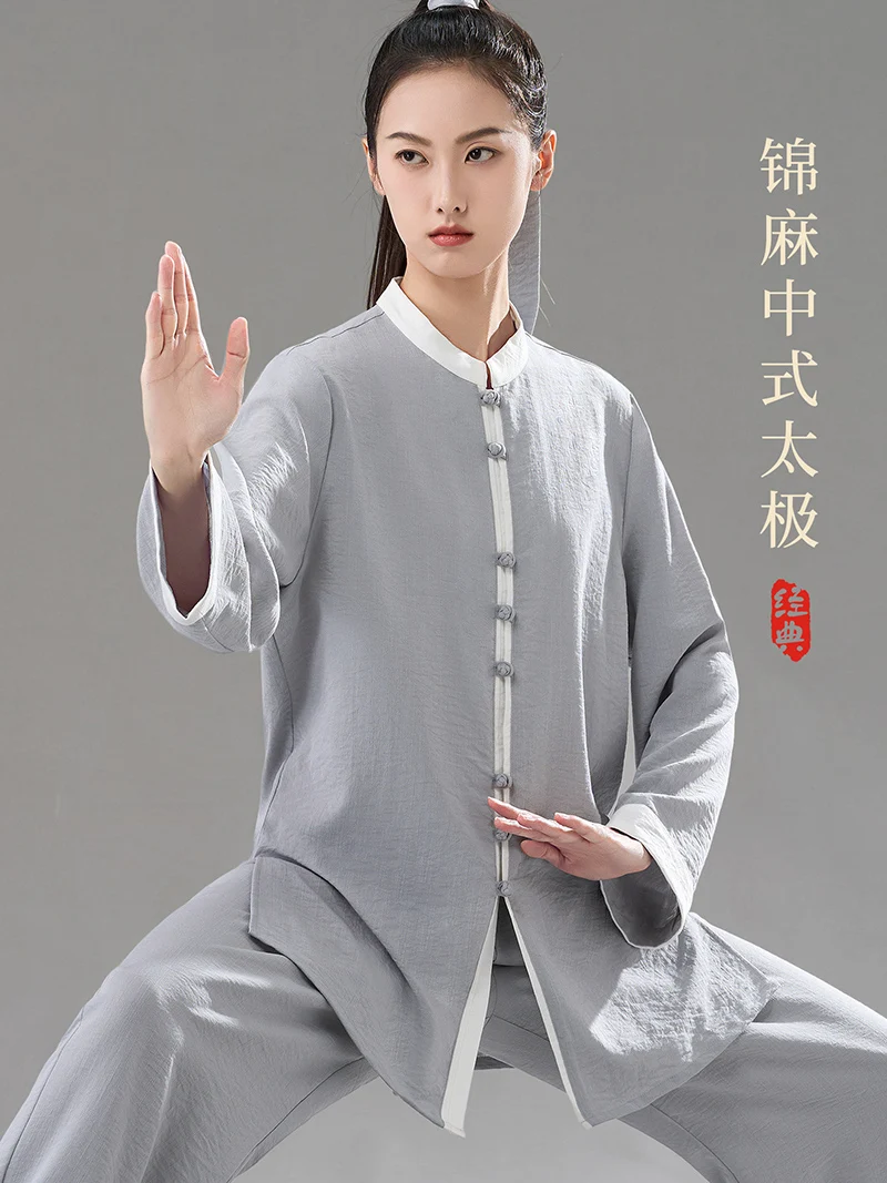 Women's Tai Chi Top 2026 New Spring Autumn Winter Brocade Hemp Tai Chi Practice Suit Dual-color