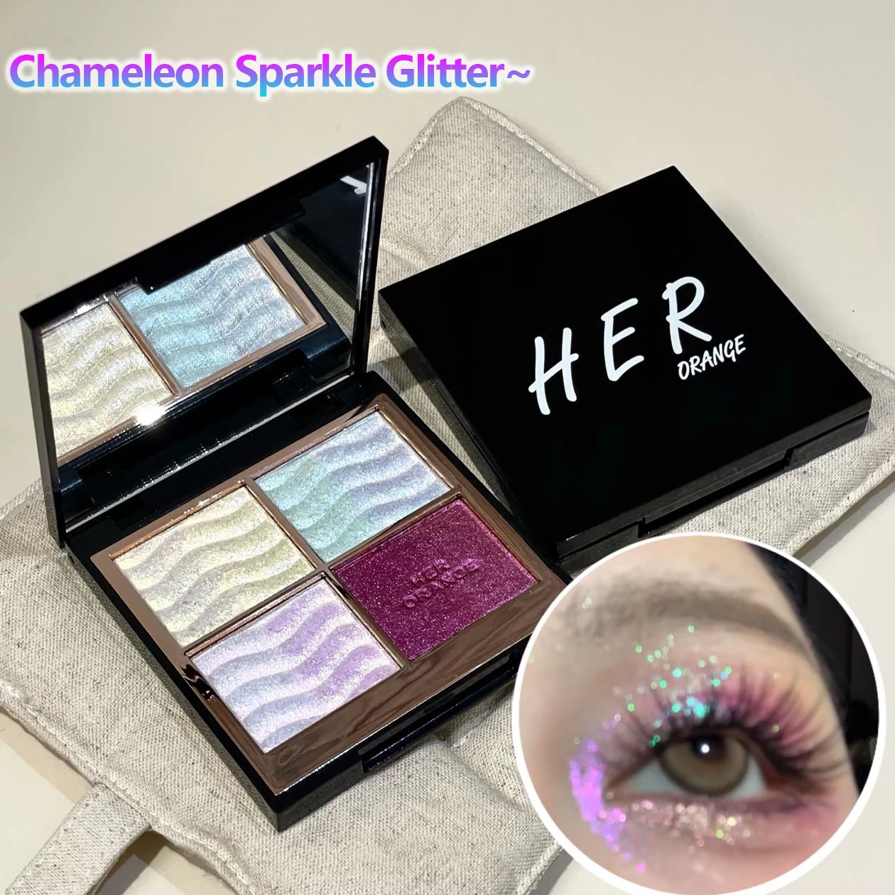 4 色メタリックカメレオンパープルアイシャドウパレットシャインハイライターフェイスボディブライトングリッターマルチクロームアイシャドウメイクアップ