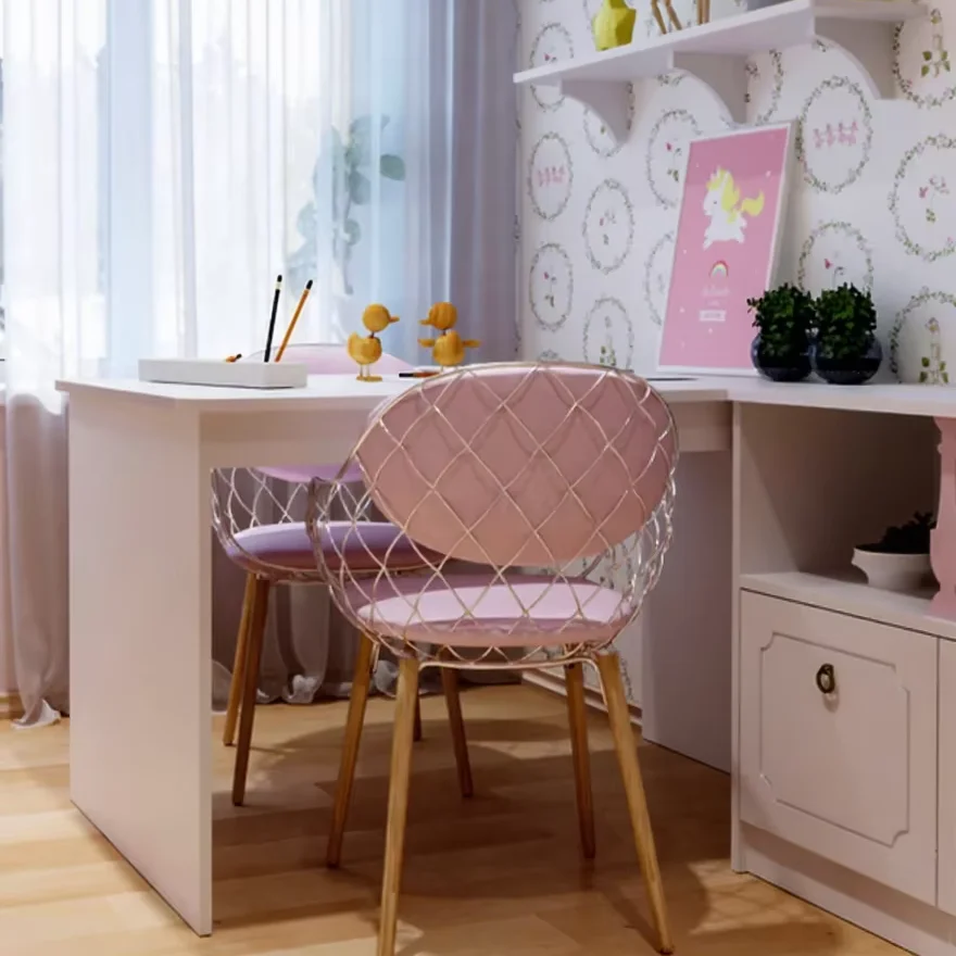 Modern Minimalist Pink Study Desk for Girls' Room Kids' Writing Table with Storage Cabinet  Multifunctional Children's Desk