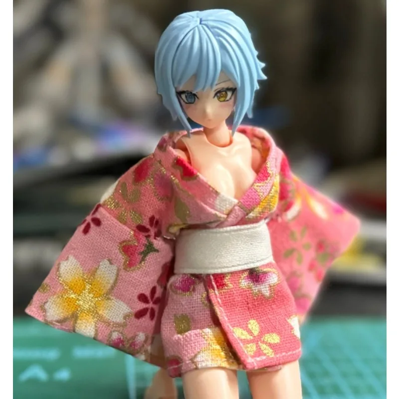 1/12 Scale Female Soldier Short Japanese Printing Kimono Dress Clothes Model for 12