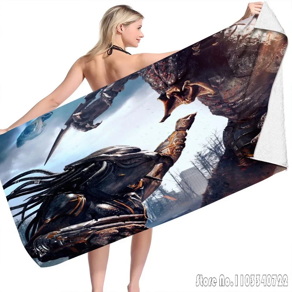 Alien Predator Cartoon Bath Towels Microfiber Beach Swimming Towel Decor for Kids Gift 75x150cm